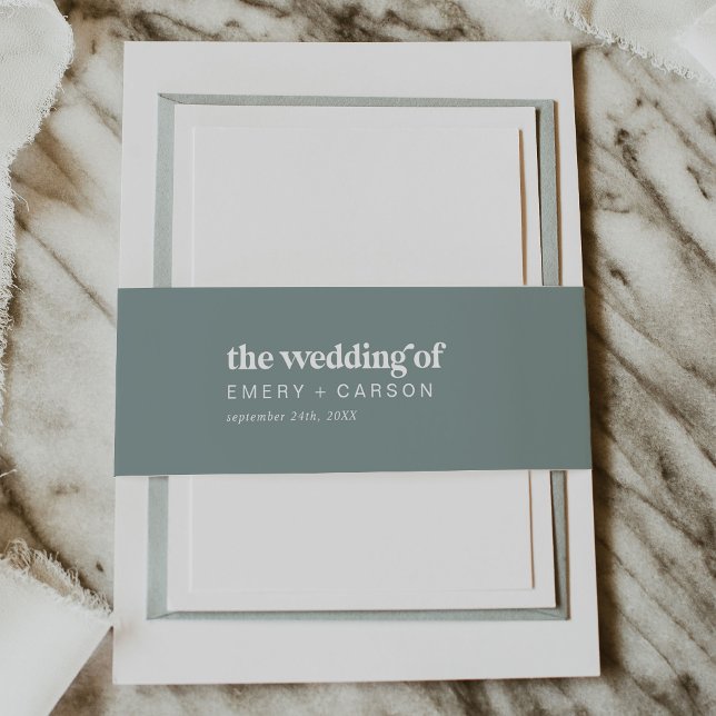 Modern Typography | Sage Green Wedding Invitation Belly Band (Creator Uploaded)