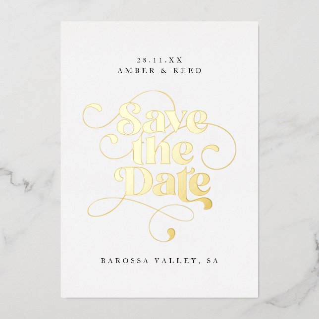 Modern Typography Save the Date Real Gold  (Front)