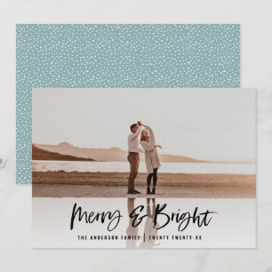 Modern typography script blue photo Christmas Holiday Card