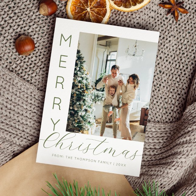 Modern Typography Script Merry Christmas Photo Holiday Card (Creator Uploaded)