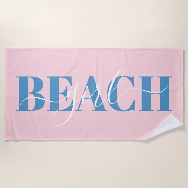 Modern typography script pink blue beach quote towel (Front)