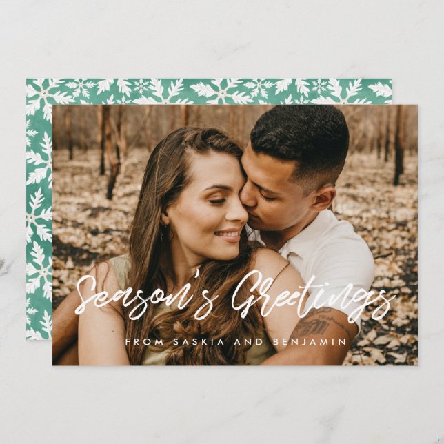 Modern Typography Season's Greetings Photo Holiday Card (Front/Back)