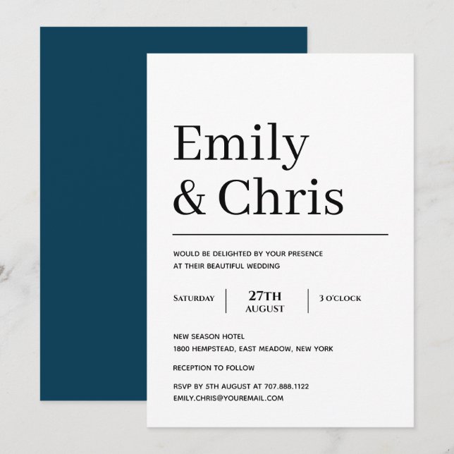 Modern Typography Simple Minimalist Wedding Invita Invitation (Front/Back)