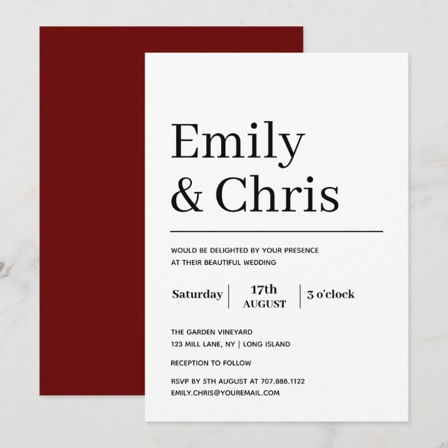 Modern Typography Simple Minimalist Wedding Invitation
