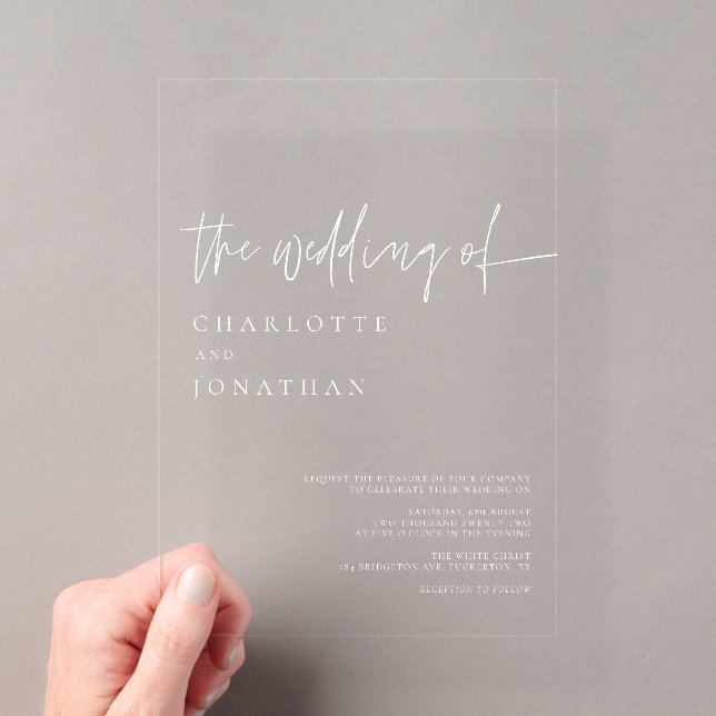 Modern Typography Simple Trendy Wedding Acrylic Invitations (Insitu (Handheld))