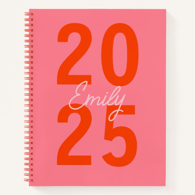 Modern Typography Simple Year  Name  Notebook (Front)