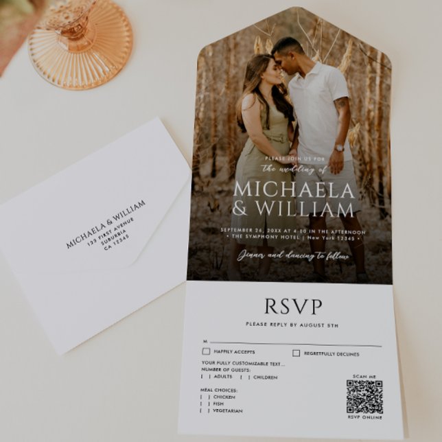 Modern Typography Single Photo & QR Code Wedding All In One Invitation (Creator Uploaded)
