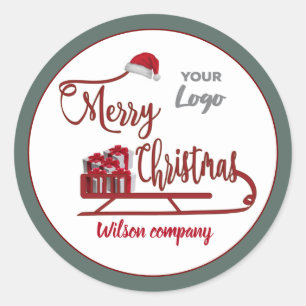 Modern typography Sledge Merry Christmas logo  Classic Round Sticker
