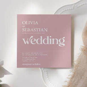 Modern Typography Square Photo Dusty Rose Wedding Invitation