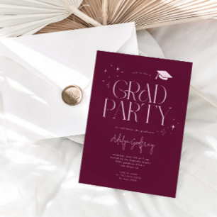 Modern Typography Stars Cranberry Graduation Party Invitation