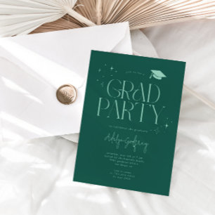 Modern Typography Stars Green  Graduation Party  Invitation