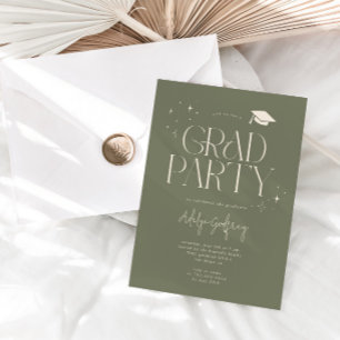 Modern Typography Stars Sage Graduation Party Invitation