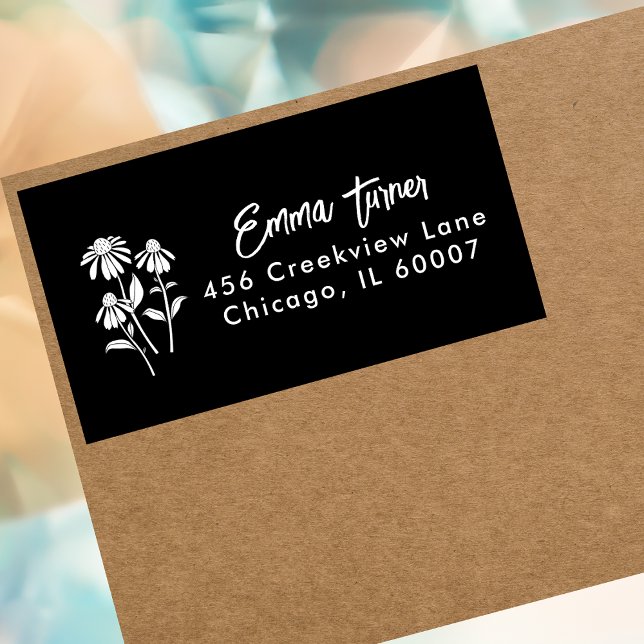 Modern Typography Summer Floral Black & White Label (Creator Uploaded)