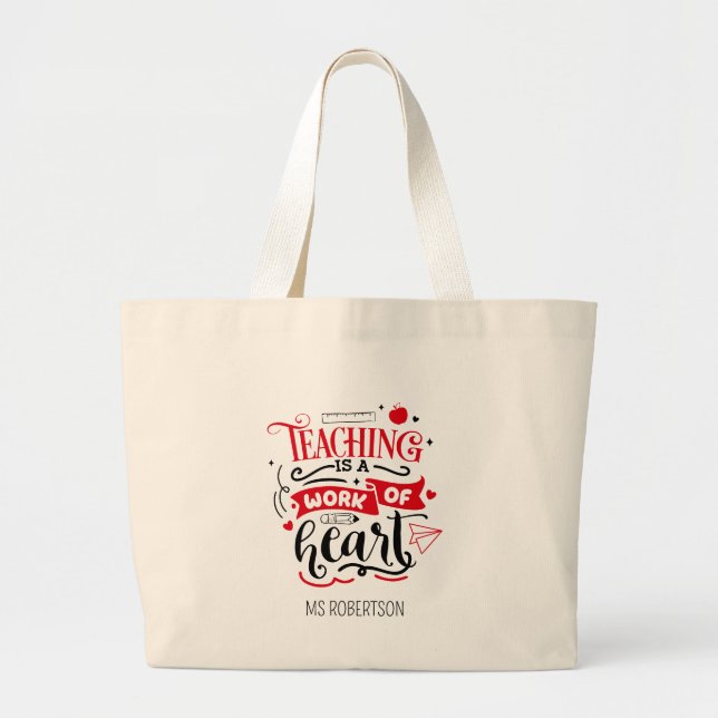 Modern Typography Teacher Thank You Personalized   Large Tote Bag (Front)