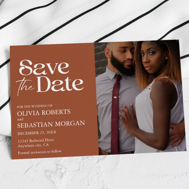Modern Typography Terracotta Photo Wedding Save The Date (Creator Uploaded)