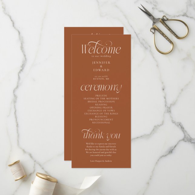 Modern Typography Terracotta Wedding Program (Front/Back In Situ)