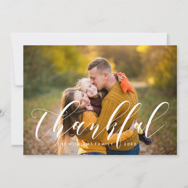 Modern Typography Thanksgiving Photo Holiday Card (Front)