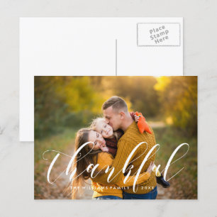 Modern Typography Thanksgiving Photo Holiday Postcard
