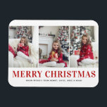 Modern Typography Three Photo Collage Christmas Magnet<br><div class="desc">Merry Christmas | Bring a touch of holiday cheer to your home with our Customizable Photo Christmas Magnet! Perfect for displaying cherished memories, this magnet allows you to personalize it with your favourite festive photo, making it a unique addition to your holiday decor. An ideal gift for family and friends—create...</div>