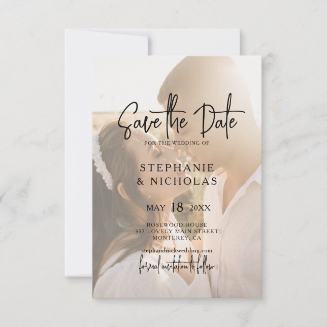 Modern Typography Transparent Photo Wedding Save The Date (Front)