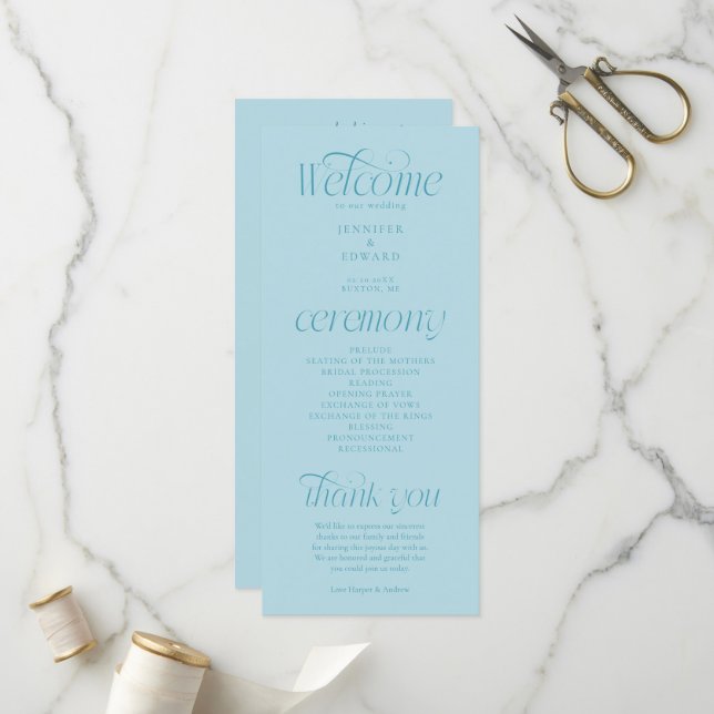 Modern Typography Turquoise Wedding Program (Front/Back In Situ)