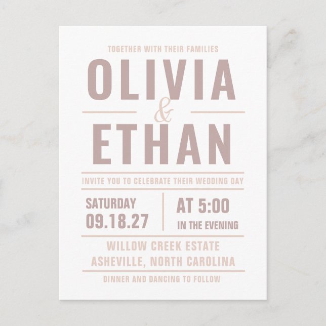 Modern Typography Wedding Invitation Postcard (Front)