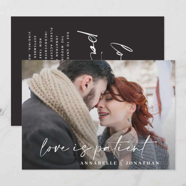 Modern typography wedding postponed save the date (Front/Back)
