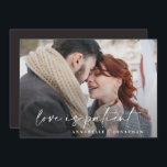 Modern typography wedding postponed save the date<br><div class="desc">Love is patient. Modern classy typography bold postponed wedding save the date card. With modern, elegant typography and striped backer design. Colours can be customized.</div>