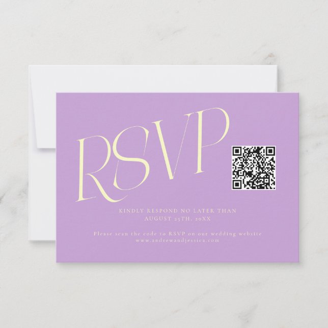 Modern Typography Wedding QR Code Wisteria RSVP Card (Front)