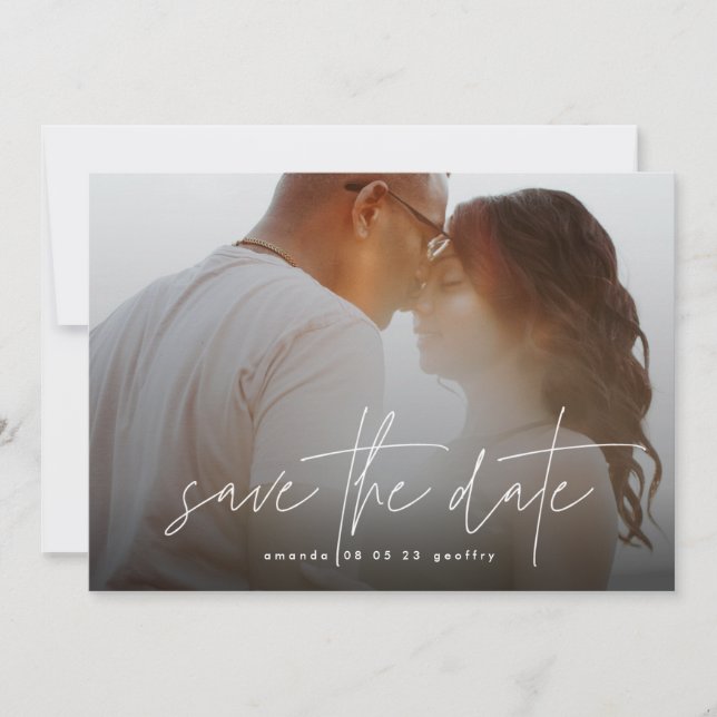 Modern Typography White Overlay Photo Save The Date (Front)