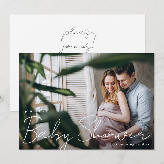 Modern Typography with Photo Baby Shower Invitation (Front/Back)