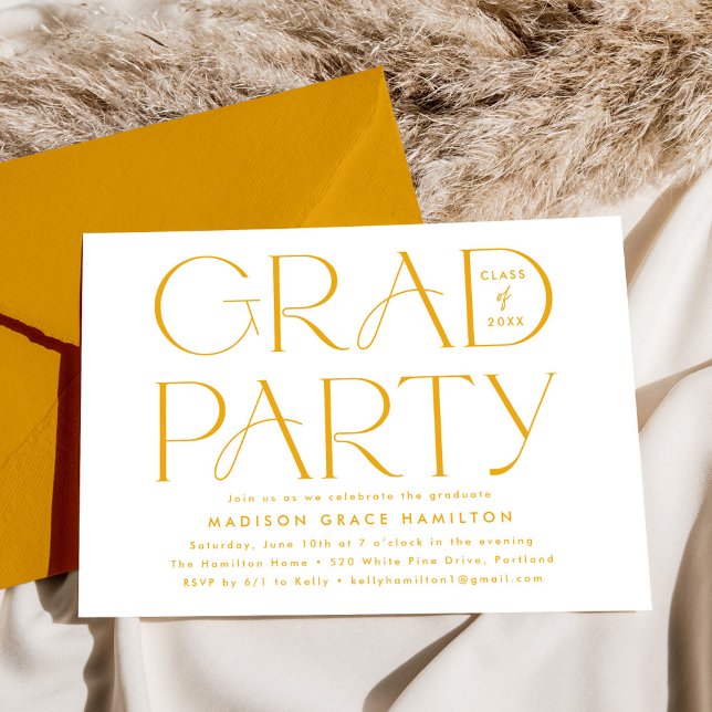 Modern Typography Yellow Graduation Party Invitation (Creator Uploaded)
