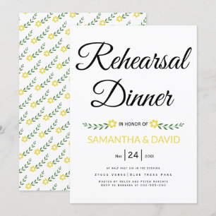 Modern typography yellow wedding rehearsal dinner invitation