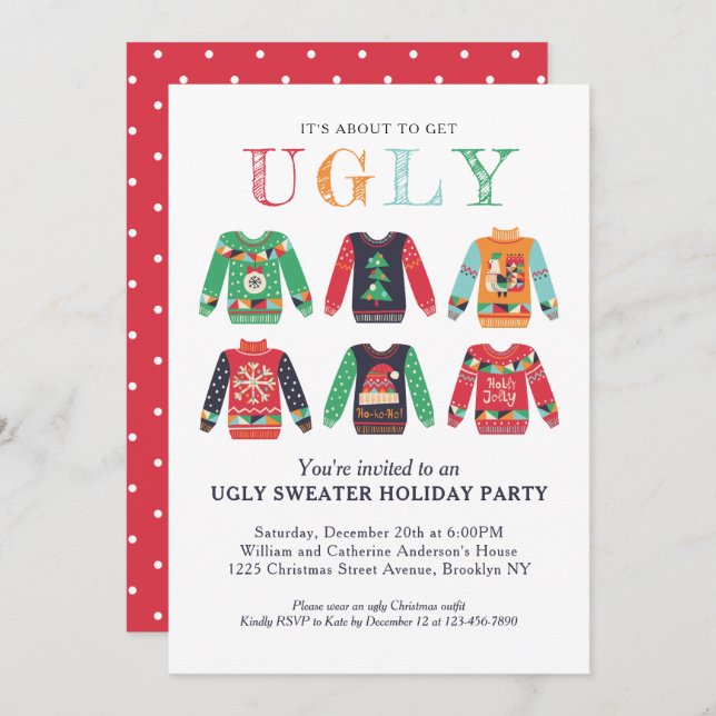 Modern Ugly Sweater Holiday Party Cute Christmas Invitation (Front/Back)