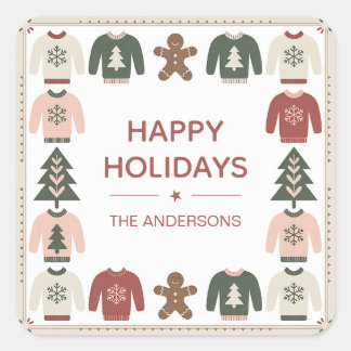 Modern Ugly Sweater Holiday Square Sticker