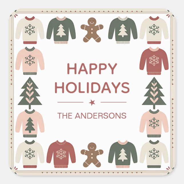 Modern Ugly Sweater Holiday Square Sticker (Front)