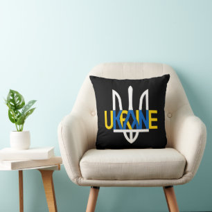 Modern Ukraine Tryzub Typography Throw Pillow