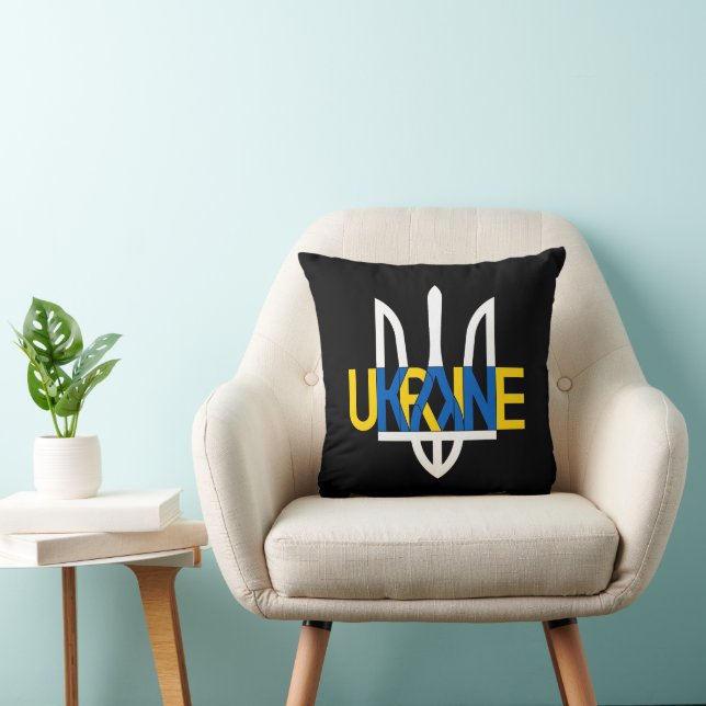 Modern Ukraine Tryzub Typography Throw Pillow (Chair)
