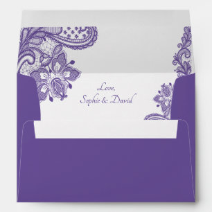 Modern Ultra Violet Lace Wedding Envelopes