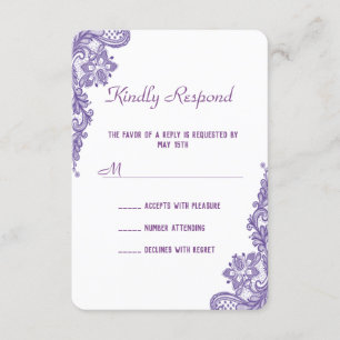 Modern Ultra Violet Lace Wedding RSVP Invite