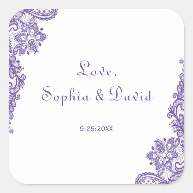 Modern Ultra Violet Lace Wedding Square Sticker (Front)