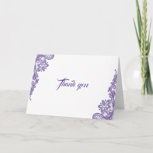 Modern Ultra Violet Lace Wedding Thank you Card (Front)