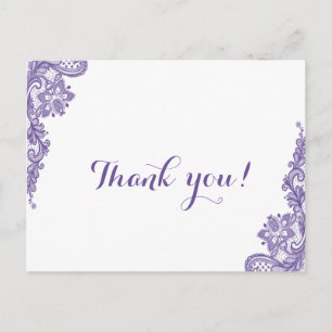 Modern Ultra Violet Lace Wedding Thank You Postcard