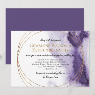 Modern Ultra Violet Purple Gold Circles Wedding Invitation