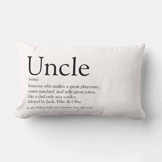 Modern Uncle Funcle Definition Black and White Fun Lumbar Pillow (Front)