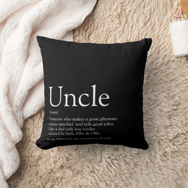 Modern Uncle, Funcle Definition Black and White Throw Pillow (Blanket)