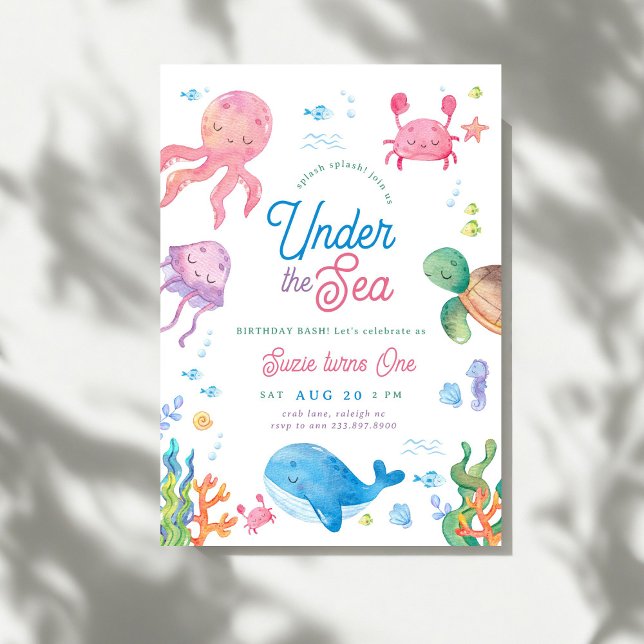 Modern Under the Sea Kids 1st Birthday Party Invit Invitation (Creator Uploaded)