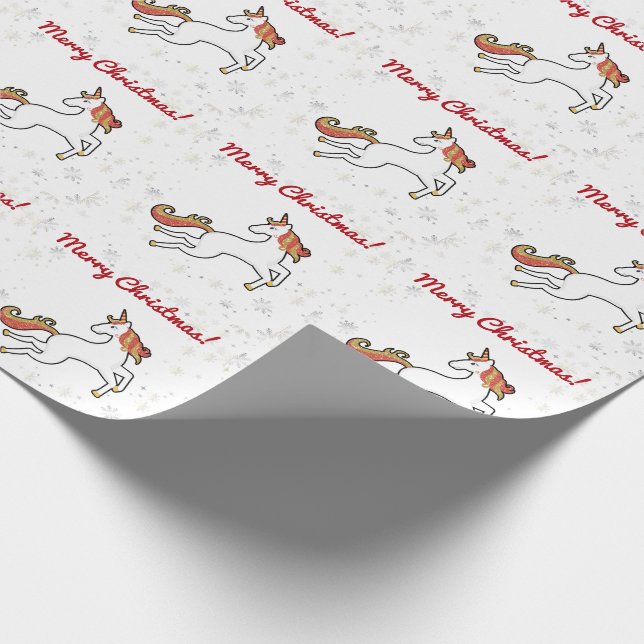 Modern Unicorn Glitter Snowflakes Merry Christmas  Wrapping Paper (Corner)