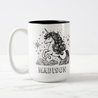 Modern Unicorn Kids Personalized Colouring Two-Tone Coffee Mug