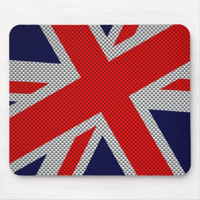 Modern Union Jack on Carbon Fibre Style Print Mouse Pad (Front)